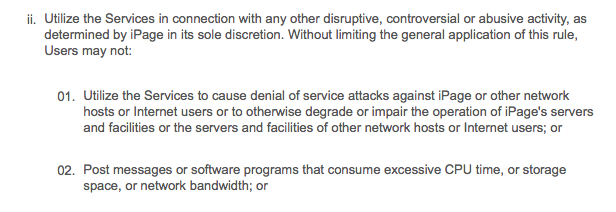 iPage acceptable use policy